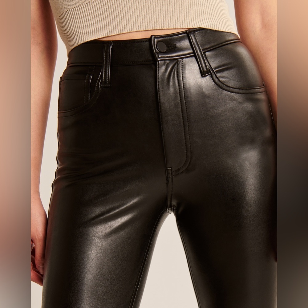 Abercrombie & Fitch Vegan Leather The Skinny High Rise Curve Love Black Sz 29|8S - Picture 4 of 10
